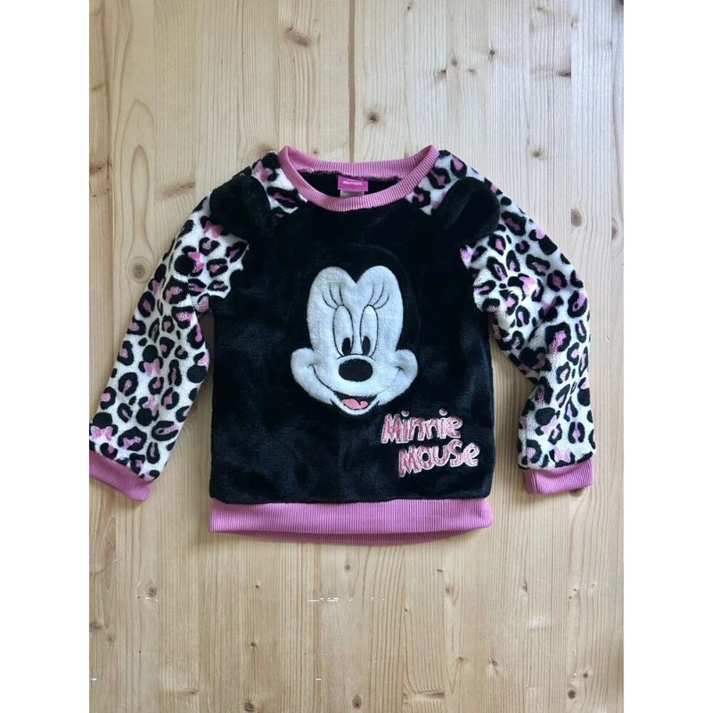 Girls Disney Minnie Mouse Fleece Crewneck leopard print 3T